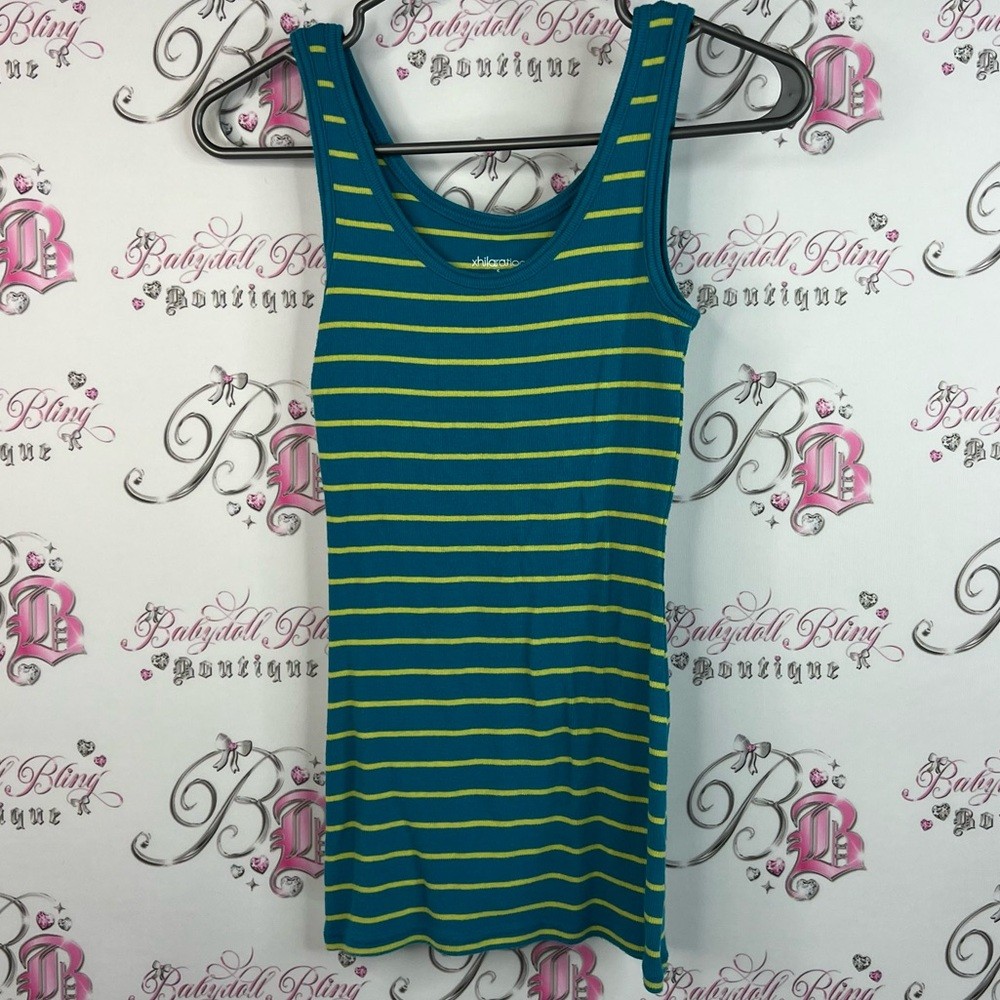 Xhilaration Tank Top Blue Teal And Yellow Striped Tank Top Stretchy Ribbed